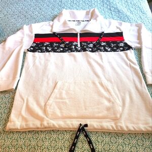 PINK White and Black Floral Quarter-Zip Pullover Size Med
